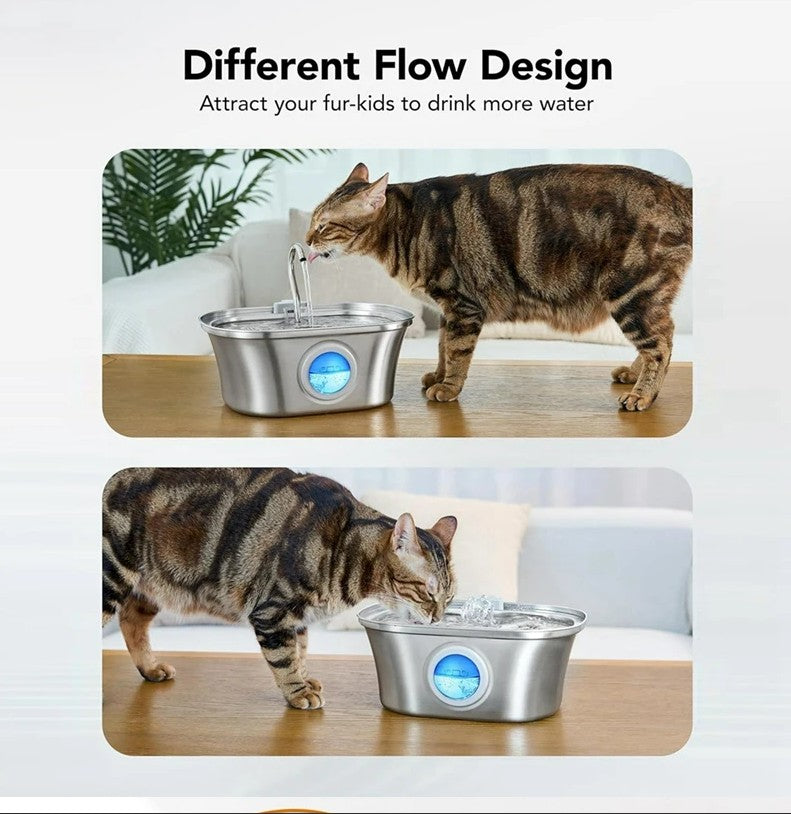 3.2L Stainless Cat Water Fountain With Water Level Window