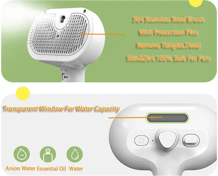 Dog/Cat Comb Self Cleaning-Hair Removal Brush with Comb & Built-in Mist Humidifier