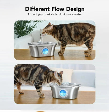 3.2L Stainless Cat Water Fountain With Water Level Window